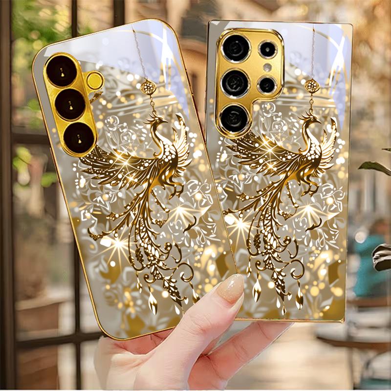 Shiny Gold Phoenix Electroplated Golden Phone Case For Samsung S25 Ultra S21 S22 FE S23 Plus S24 S20 S26 Note 10 10+ 20 Cover