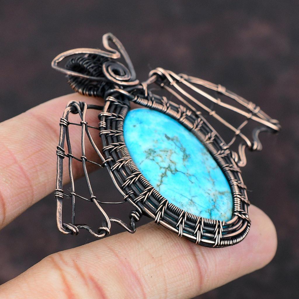 Tibetan Turquoise Copper Pendant Copper Wire Wrapped Gemstone Pendant Butterfly Pendant Antique Copper Jewelry Gift For Him Handmade Pendant
