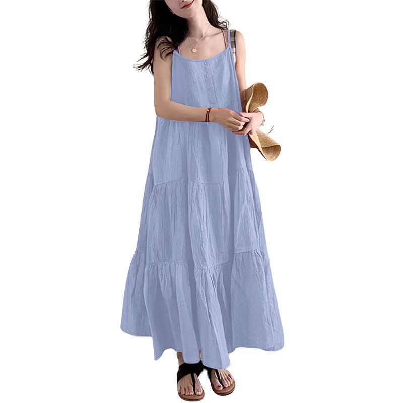 

ZANZEA Женское летнее повседневное свободное платье без рукавов на бретелях 4XL синий