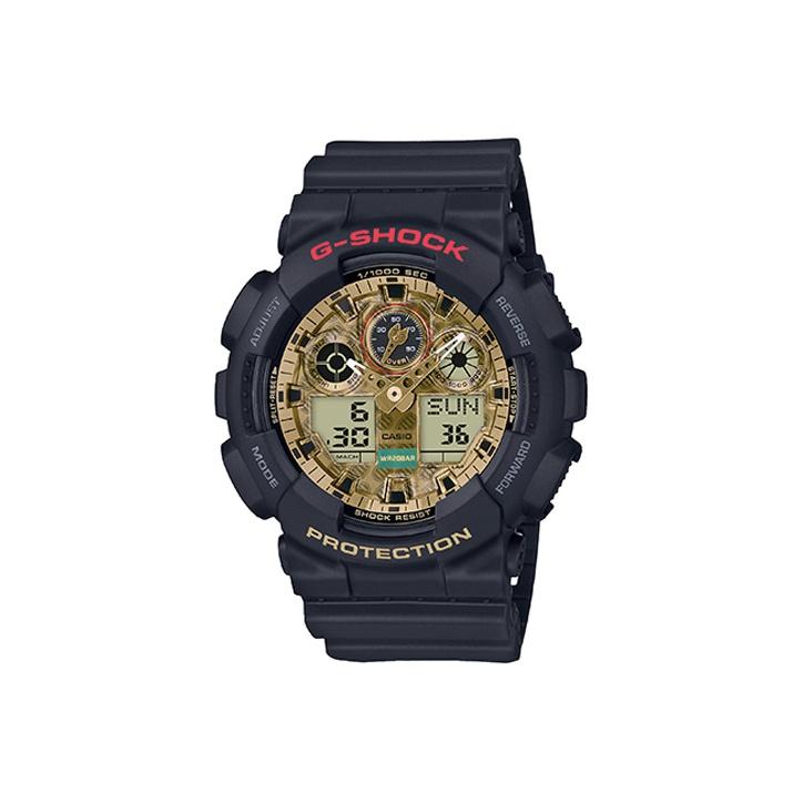 

Casio G-Shock Series 200M Water Resistant Quartz Movement Resin Strap Watch Men watches Gold GA-100TMN-1A Black/Gold Dial