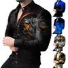 Cuello vuelto Manga Larga Camisa de Hombre Puños con Botón Estampado Cielo Estrellado Slim Camisa de Oficina Ropa Masculina