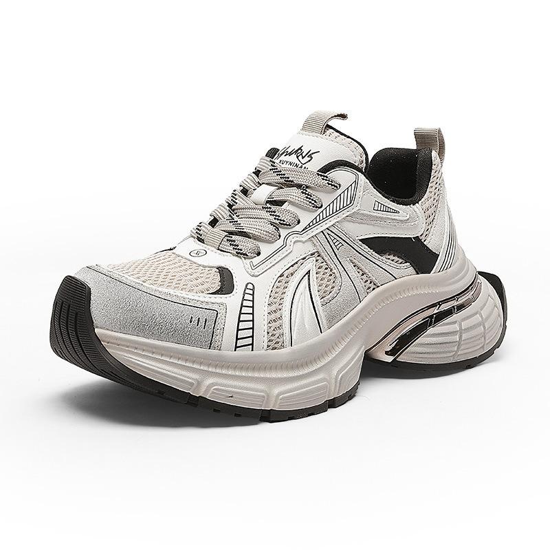 Muffin platform dad shoes women's spring new leather mesh breathable casual sneakers