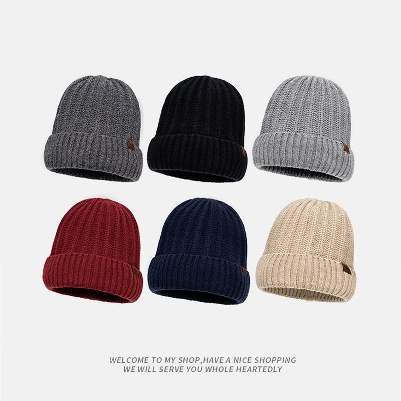 Hat Men's Autumn Winter Warm Cold-Proof Knitted Hat Women Ear Protection Hat Big Head Wool Hat