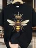 Übergröße, Damen-Übergröße Bienenkönigin Krone & Bienenprint T-Shirt - Kurzarm Rundhals Lässiges Oberteil Geeignet für den Frühling