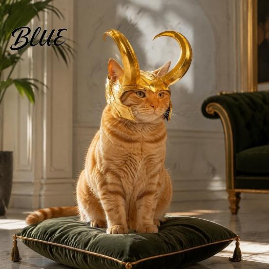 Cat Photo Props Horn Crown Helmet Golden Headpiece with Ear Holes Lightweight Hat Pet Funny Cosplay Helmet for Halloween Theme Parties Small
