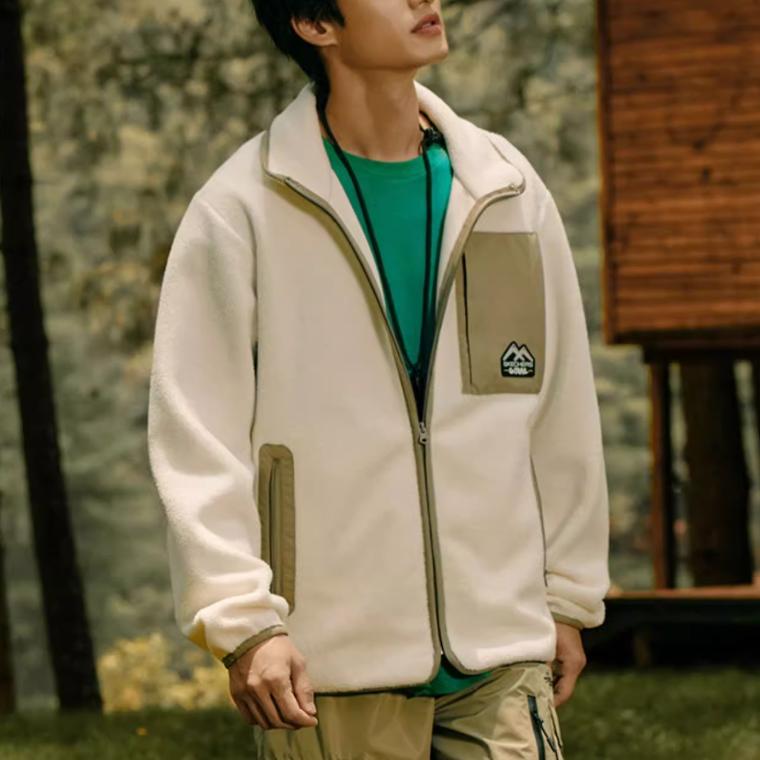 Skechers Color Block Zip Up Retro Sports Stand Collar Fleece Jacket Unisex Jackets Cotton-Candy-White L423U070-0074