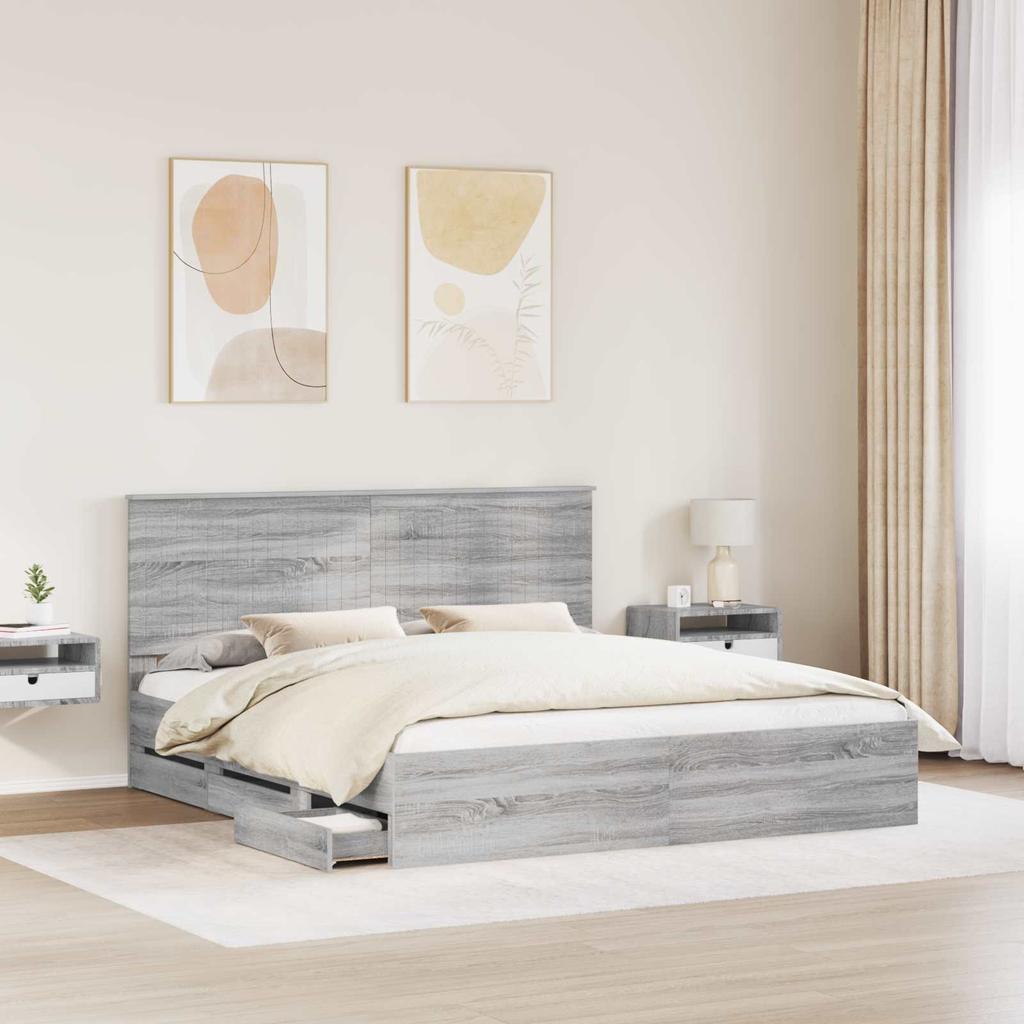 Bed Frame in Grey Sonoma 180 x 200 cm Engineered Wood