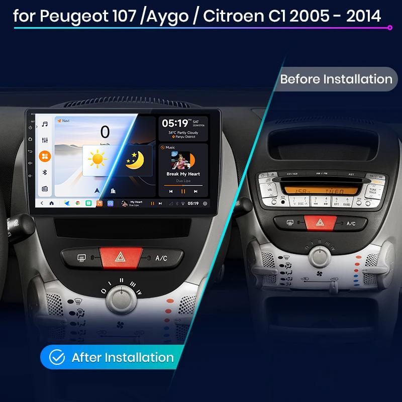 JIUYIN  Car Radio For Peugeot 107 Toyota Aygo Citroen C1 2005 - 2014 Android 13 wireless CarPlay Android Auto No 2 din  DVD