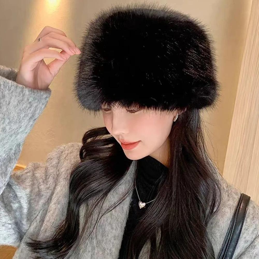Warm Fluffy Fur Bucket Hat Thicken Plush Fisherman Hat New Winter Hat  Women