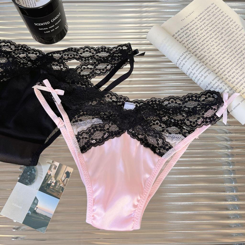 Saténové krajkové kalhotky Colorblock: Sexy bezešvý trojúhelníkový design s výřezy pro ženy