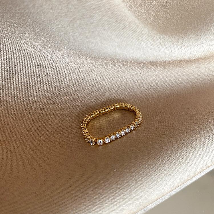 Design Freshwater Pearl Zircon Chain Plain Ring Set Versatile Ring Cold Wind one size fits all