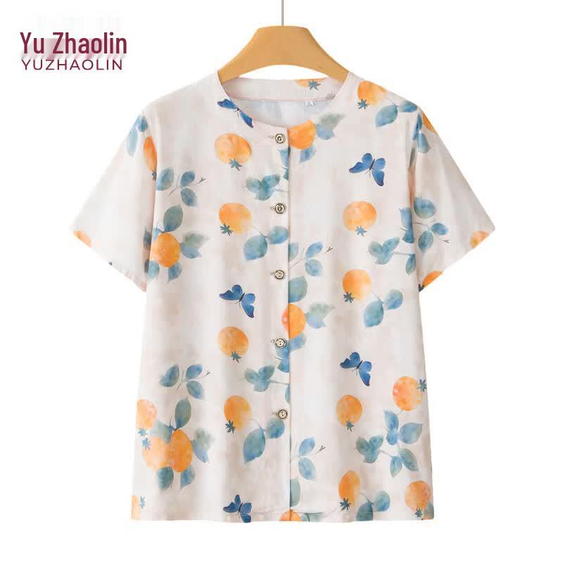 Yuzhaolin Women s Summer Floral Short-Sleeve Top & Set 2XL