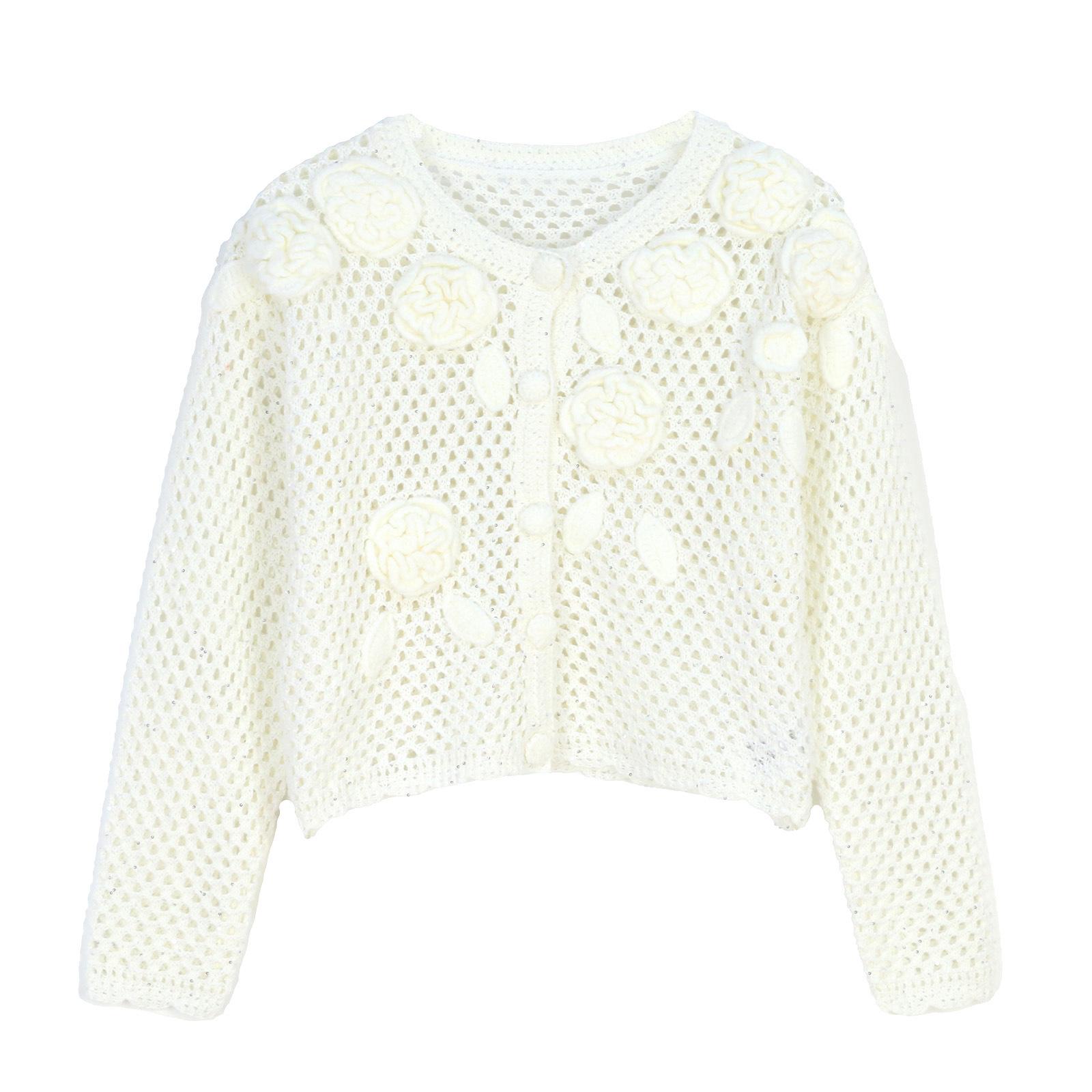 

Вязаный крючком кардиган ручной работы с длинным рукавом и узором «ретро роза» Large