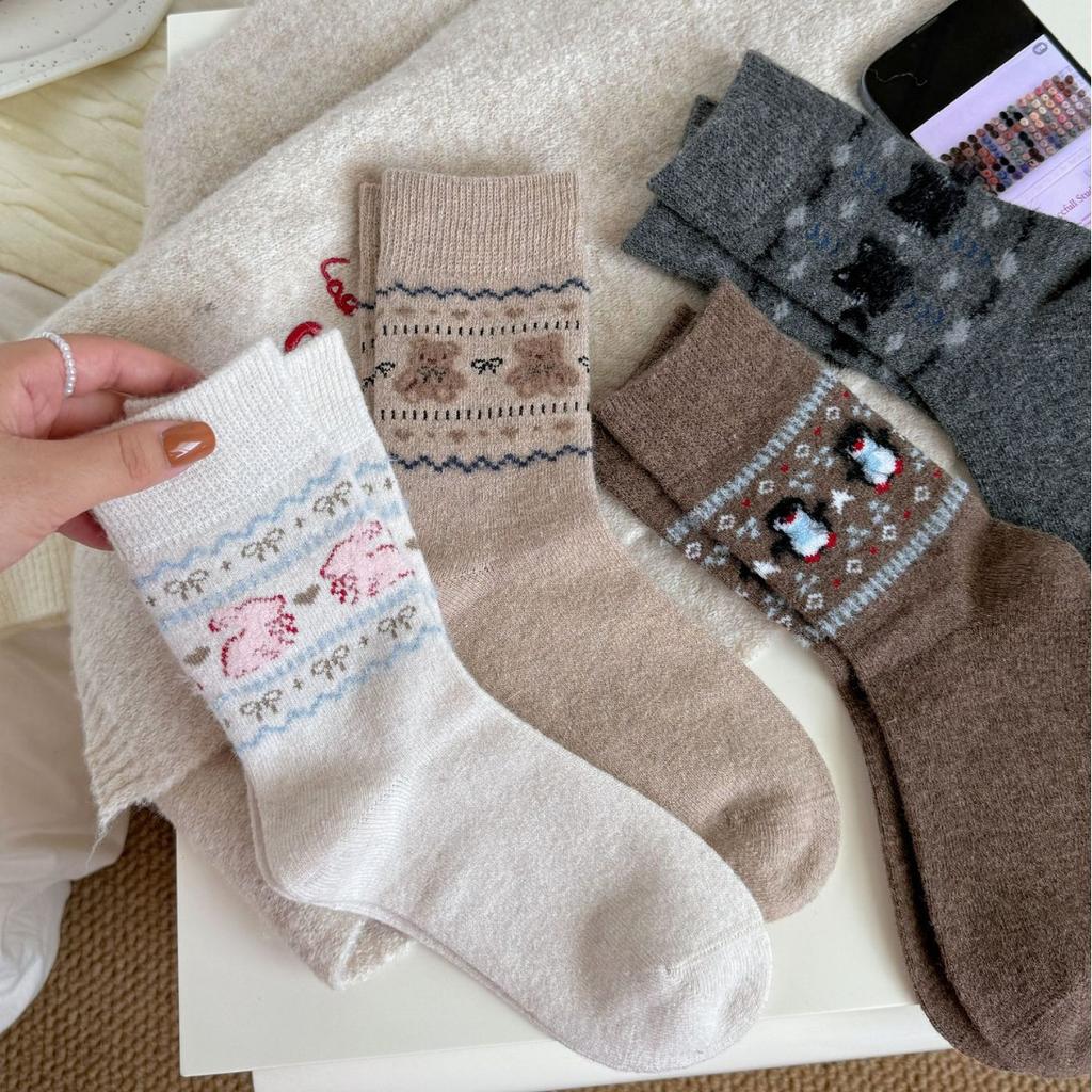 Tutu Bear Bear, Thickened Warm Cartoon Medium Tube Socks Wool Socks Stacking Socks Children