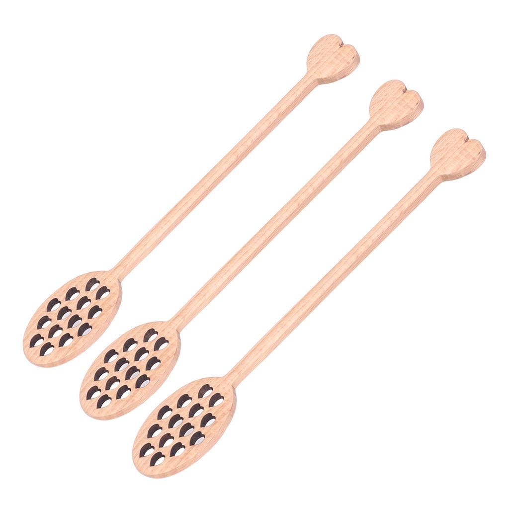 3pcs Wood Honey Dipper Heart Pattern Chinese Cherry Wooden Mixing Stirrer Kitchen Tableware