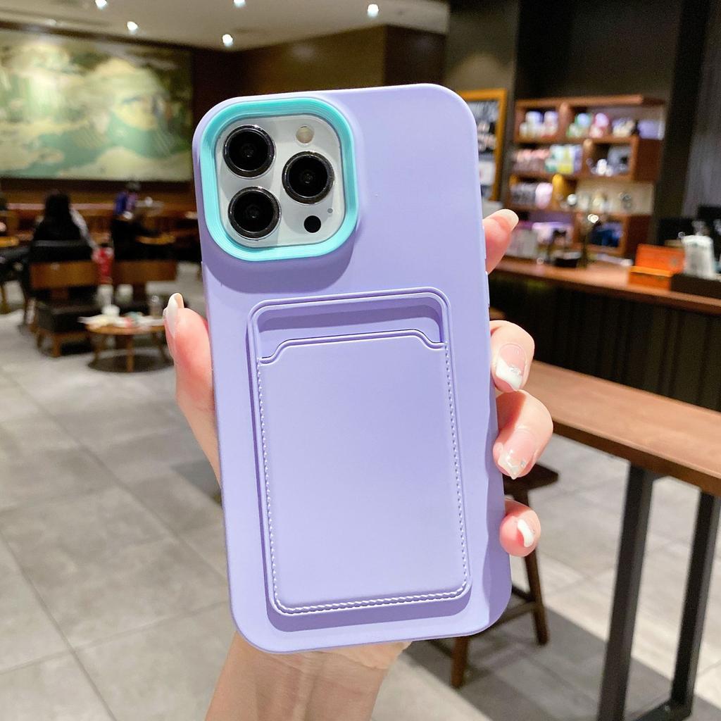 3-in-1 liquid card bag, suitable for Apple iPhone15Pro contrasting color mobile phone case 14 skin feeling plug-in card protective case