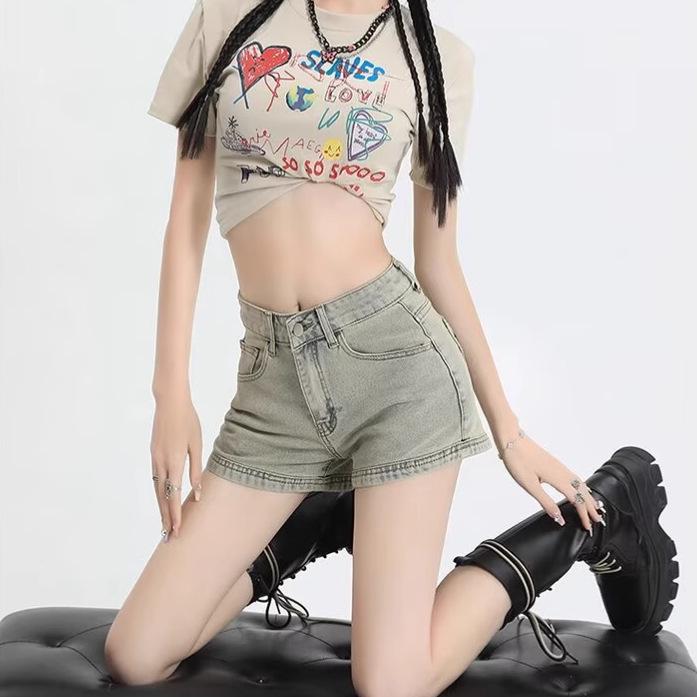 2025 Summer Women's Retro High Waist Plus Size Denim A-line Shorts