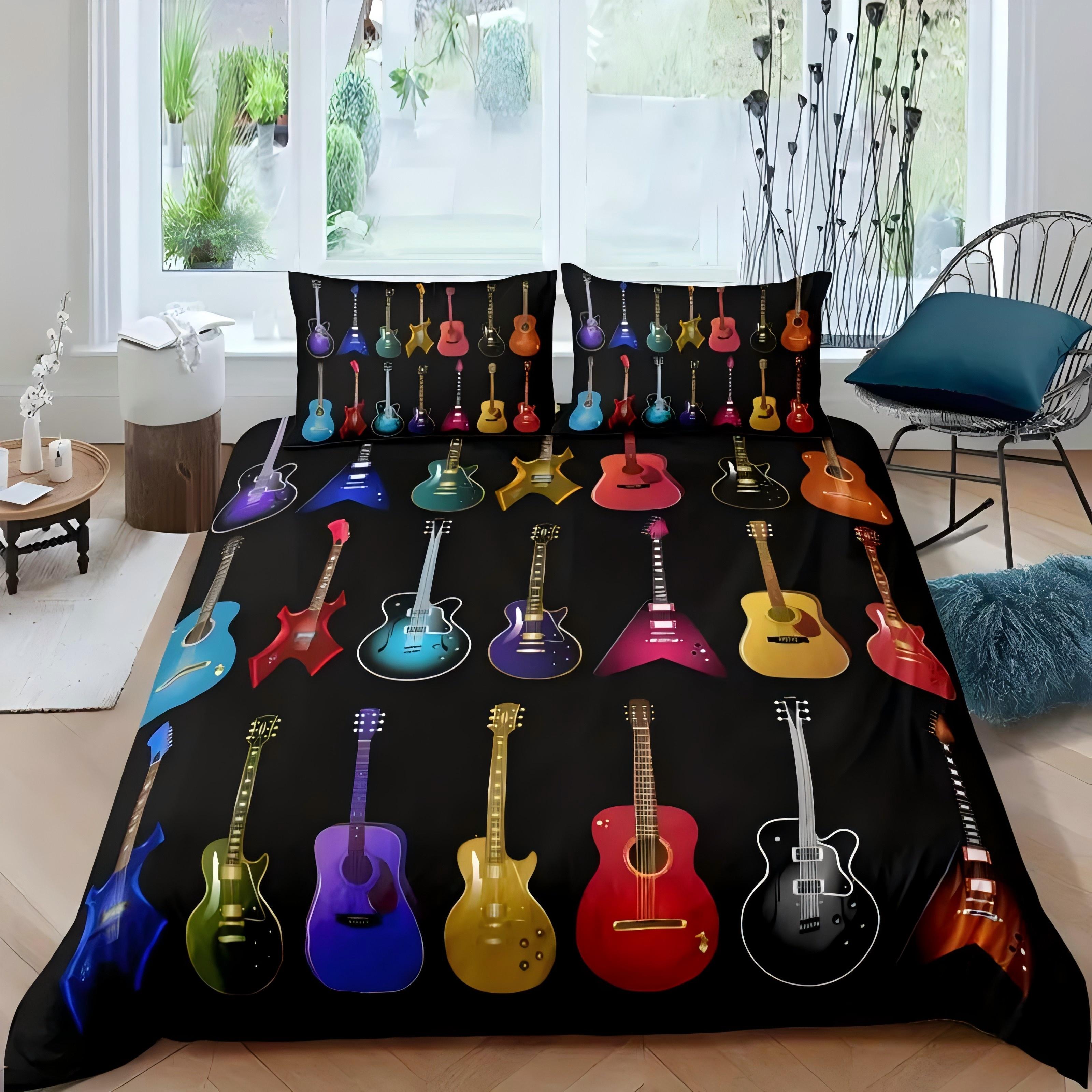 

Vibrant Multi Colored Guitar Instruments 3D Printed Quilt Cover Home Textiles Duvet Cover set(1Duvet Cover+1/2 Pillowcases) EU single(135x200cm)
