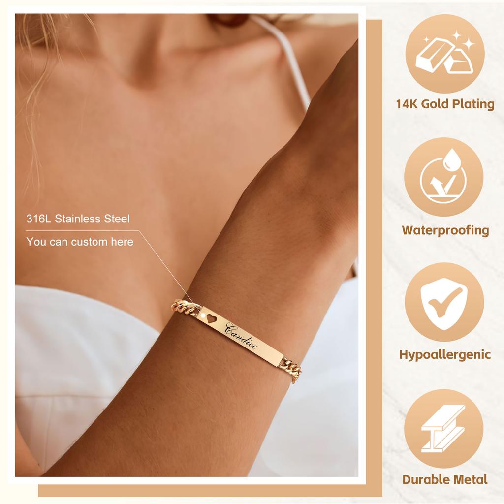 Personalized Engrave ID Name Bracelet Stainless Steel Wrist Chain Customized Jewelry for Women Girlfriend Family Gift