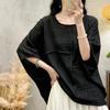 DIMANAF 2026 Estate Nuova Camicia Blusa Taglie Forti Donna Cotone Lino Vintage Ampia Maniche a Pipistrello Casual Top da Donna T-shirt