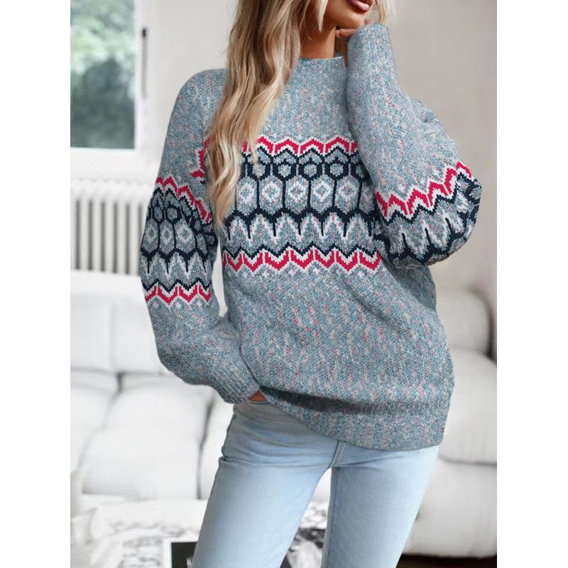 European and American Women's Snowflake Half-High Collar Sweater, Knitted for Autumn/Winter 2025