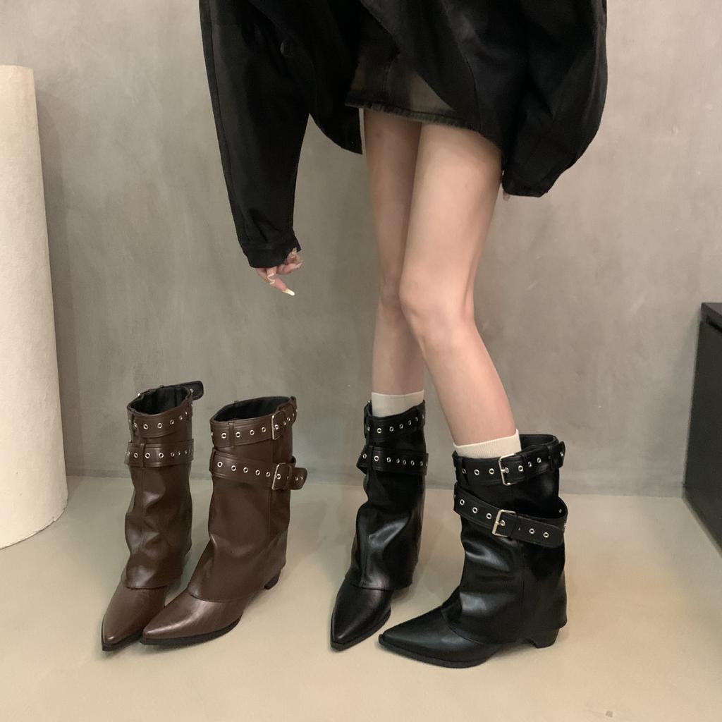 Style Spicy Girl Belt Buckle Pants Leg Boots Short Boots Women'S Boots Autumn New Item Niche Design Short Boots Western Boots