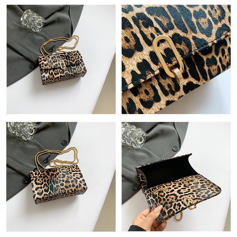 1 Pezzo Borsa a Tracolla Mini Flap Stampa Leopardo da Donna con Catena Metallica Vintage in Ecopelle con Zip Borsa a Spalla alla Moda Piccola Borsa a Mano per Donna