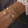 Waterproof Non Tarnished 18K PVD Gold Stainless Steel Stacked Flower Multi-layer Heart-shaped butterfly Bracelet