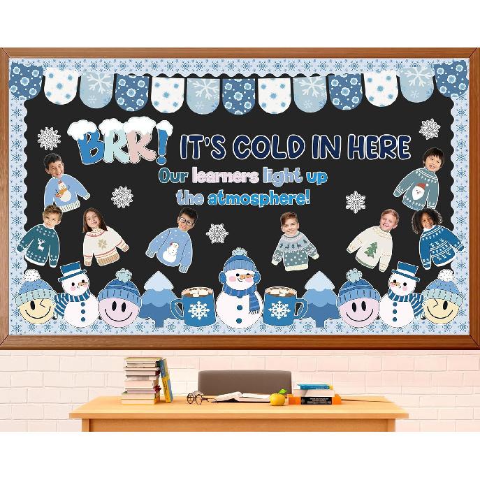 Winter Bulletin Board Decorations Set Snowman and Snowflake Classroom Decor with Positive Sayings Cutouts Xmas Tree Holiday Bulletin Board for School Sweater