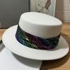 Flat Top Hat Women's Autumn and Winter New French Retro Imitation Wool Celebrity British Style Flat Brim Big Edge Hat Hepburn Hat