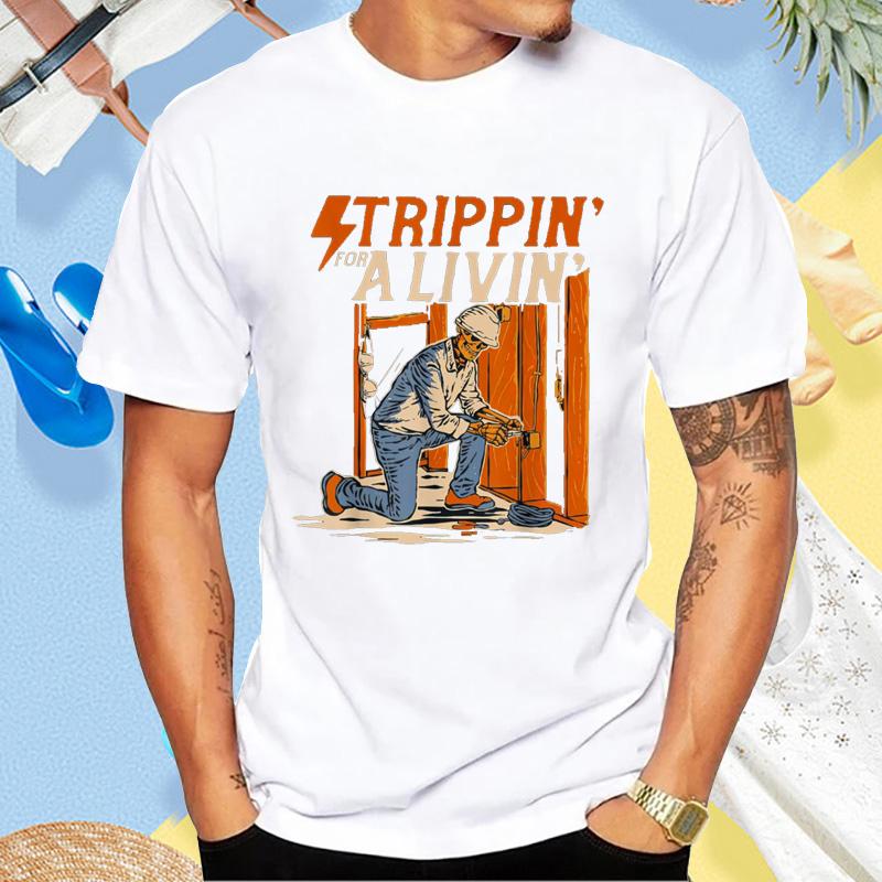 Trippin for A Livin Funny Skeleton Electrician Design TShirt Casual Fashion Harajuku Style Man Tshirt Hip Hop Funny Unisex Tees