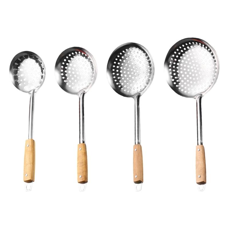 201Stainless Steel Strainer Ladle Large Mesh Skimmer with Wood Handle Oil Skimmer Spoon Suitable for Kitchen Use