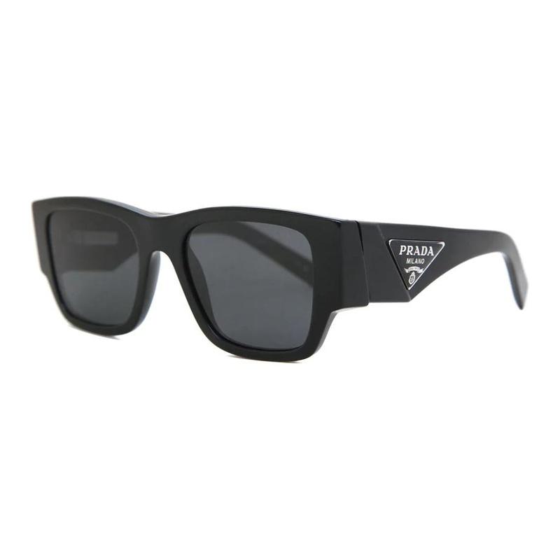 Prada Classic Triangle Logo on Temple Irregular Shape Sunglasses Men's Black