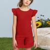 Summer Girls Cute Suit Flying Sleeves T-shirt Top + Ruffled Shorts Daily Outdoor Wear Cute Casual Fashion 2-Piece Set