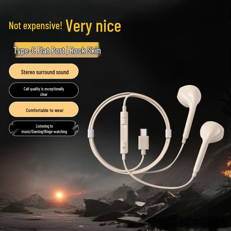 4th Gen Type-C Wired Earphones - Comfortable Side Sleeping, No Ear Pressure, High Sound Quality, Portable Design