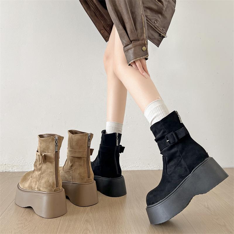 Queen Fan Explosive Retro Thick-soled Heightening Martin Boots Women's 2025 New Autumn Thin Western Short Boots