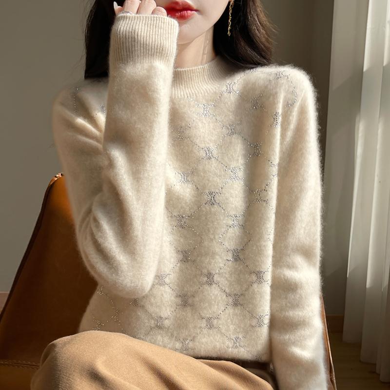 Women's Cashmere Sweater Qinghe Cashmere 30% Cashmere 70% Wool Autumn and Winter Pullover Warm and Fashionable