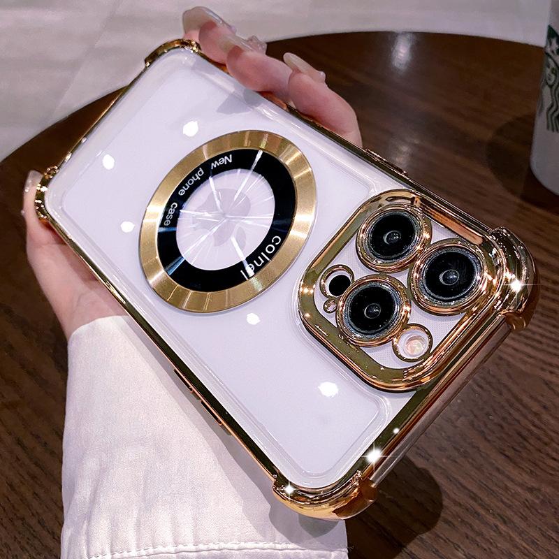 Applicable To IPhone16 Magnetic Suction Mobile Phone Case Airbag Anti-fall 14 Apple 15 Promax Protective Case Wireless Charging