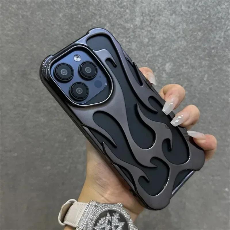 Fashion Matte 3D Hollowed Flame Phone Case For iphone 17 Air 16 Pro Max 15 Plus 14 13 12 11 Electroplated Soft Back Cover capa