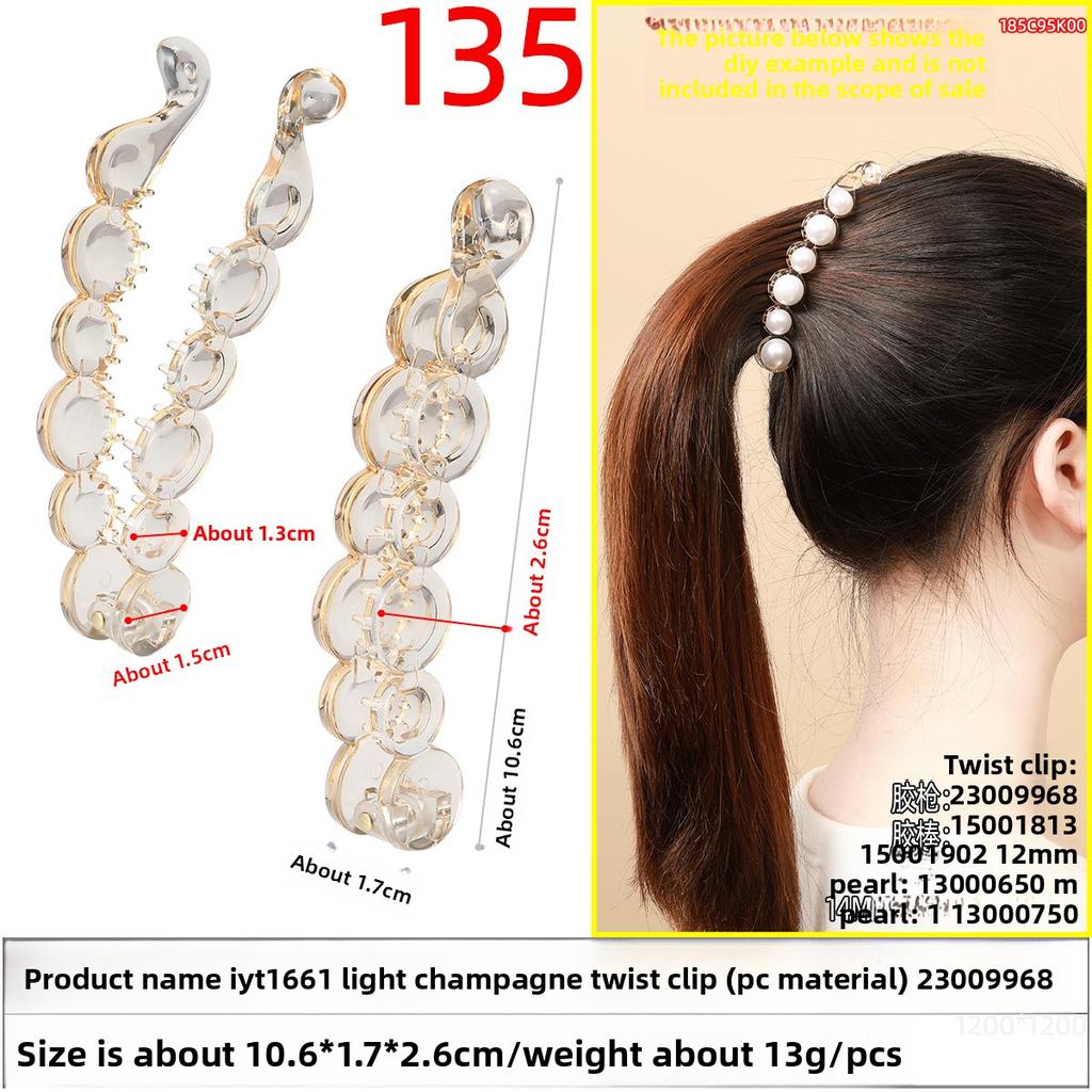 The Hairpin Has A Sweet Twist Clip At The Back of The HeadA Moon-shaped Banana Clip and A Half-tied Ponytail Vertical Clip