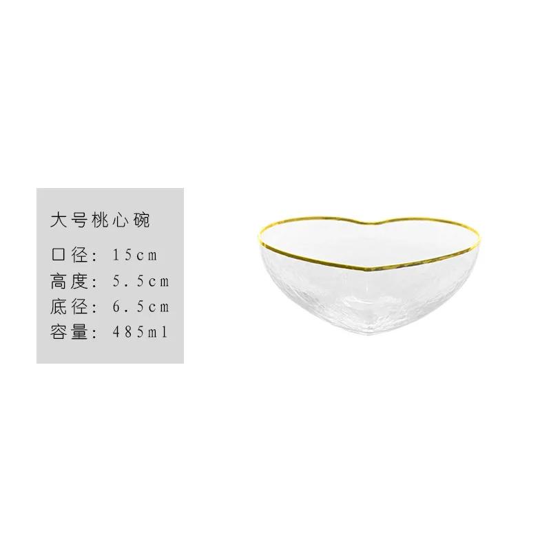 Gold Clear Crystal Glass Heart Shaped Bowl Heat Resistant Instant Noodles Bowls Cooker Tableware Kitchen Accessorie