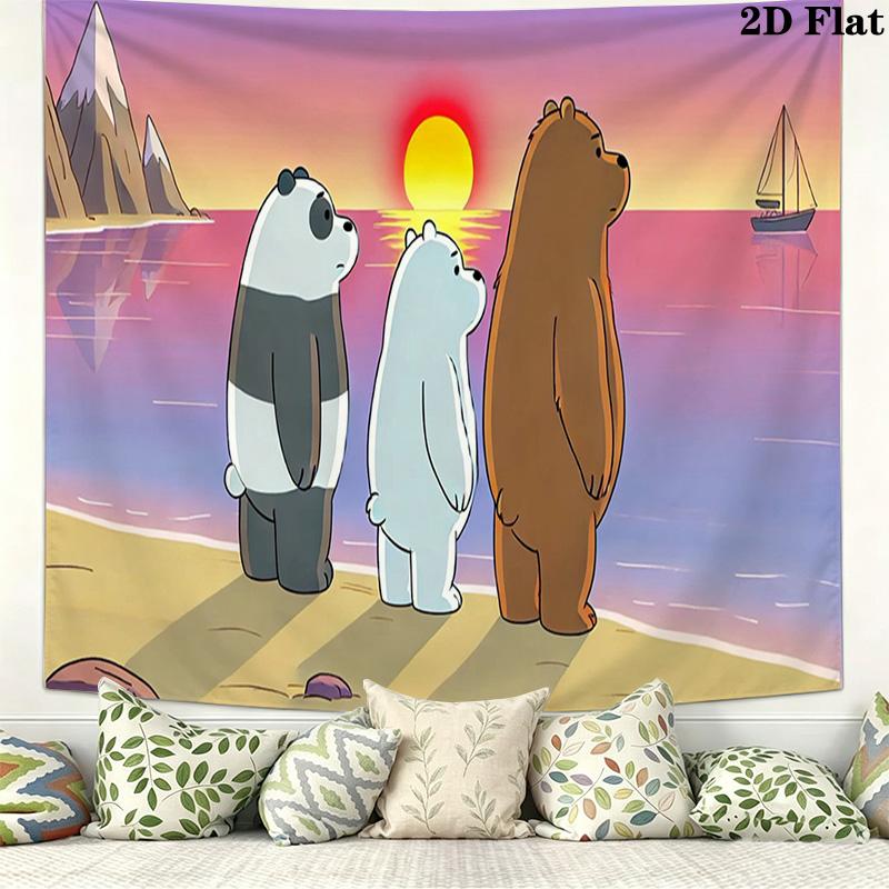 We Bare Bears Cartoon Wall Tapestry Aesthetic Wall Hanging Printed Fabric Blanket Decorative Tapestries for Bedroom Living Room Home Decor