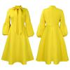 Spring and Autumn Women's Dress Plus Size Fashion Tie Lantern Sleeve High Waist Bowknot Big Swing Dresses