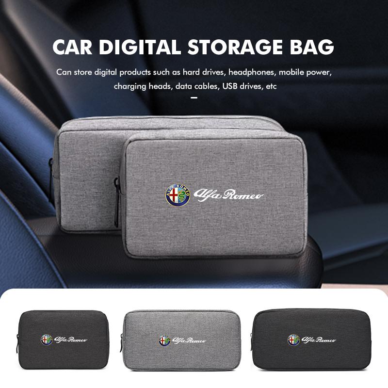 2026 Hot Alfa Romeo Car USB Storage Bag Cable Organiser Digital Products Waterproof Organizer For Alfa Romeo GT Stelvio F1 Brera zj8
