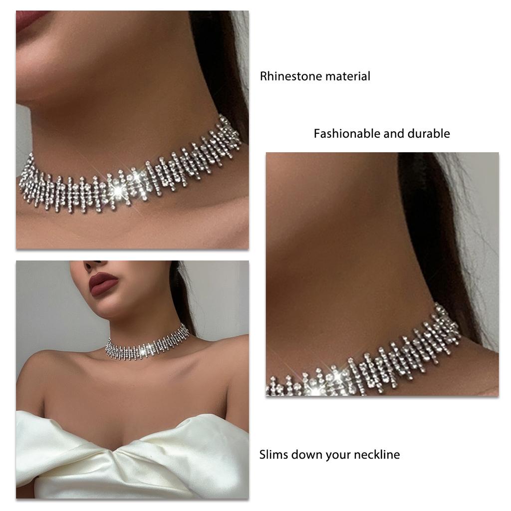 Strasshalskette Glitzernder Haken- und Ösenverschluss Modische Bling-Kragenkette für Damen Weiß 5687 Einheitsgröße