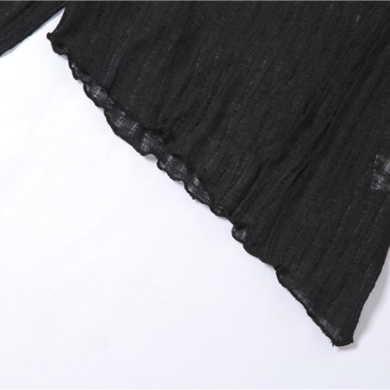 Autunno Nuovo Top Corto da Donna a Tinta Unita Slim Fit Moda Irregolare Asimmetrico Manica Lunga T-Shirt