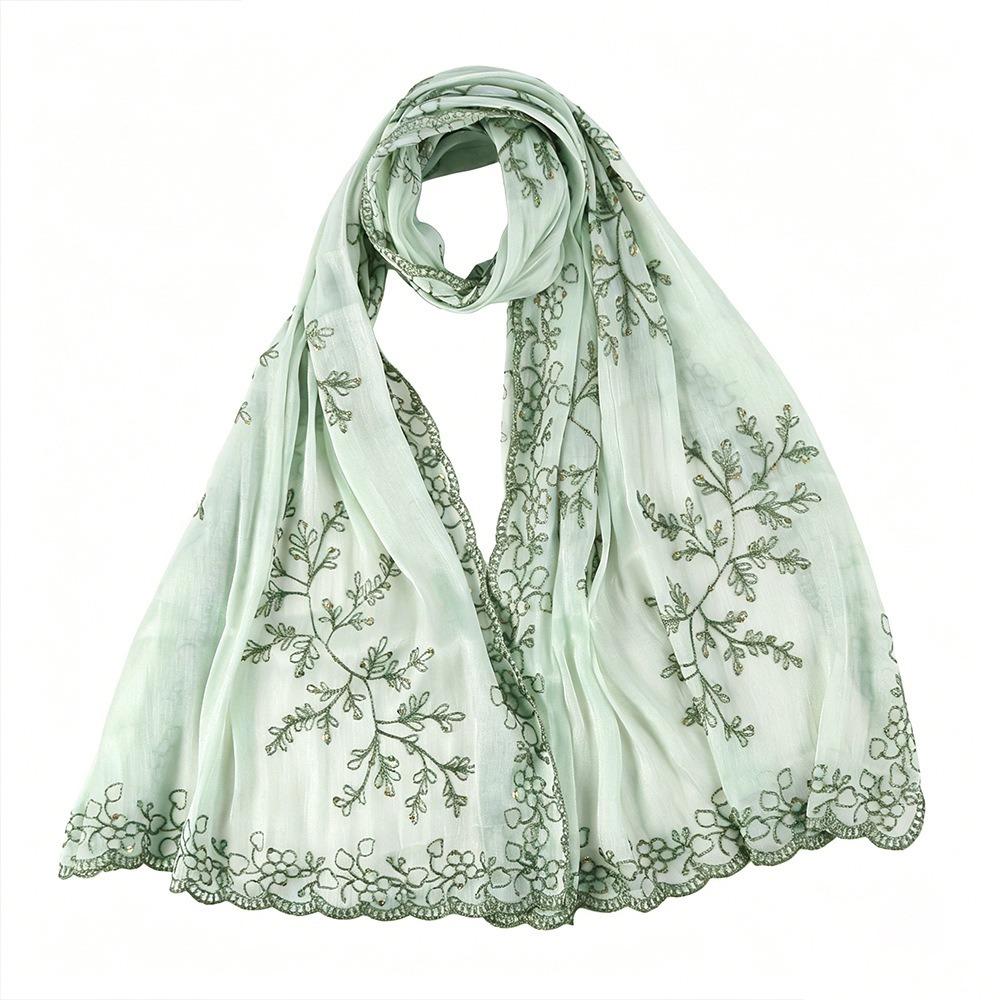 Flowy Sequin Floral Hijab Sparkly Sequin Embroidered Hijab Lace Edge Shawl Wedding Occasion