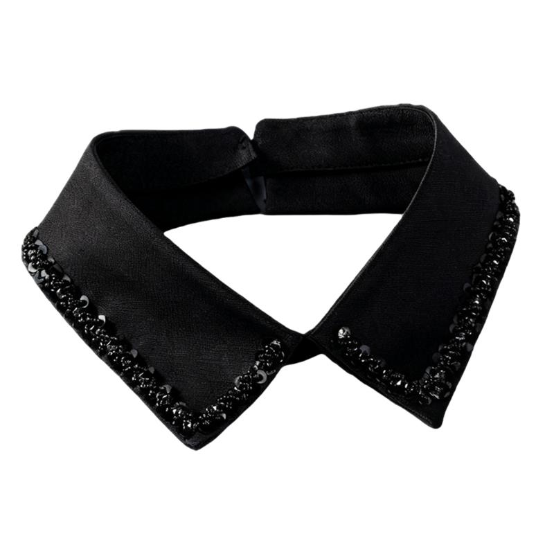 

Japanese Style Fake Collar For Shirts Removable Rhinestones Decorated Polyester Fashion Accessory чорний