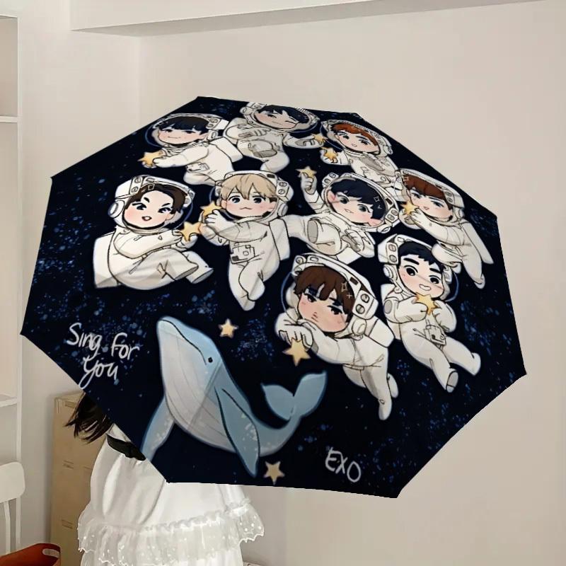 1pc EXO Automatic Folding Umbrella - Compact 8-Rib Design, Durable Plastic & Iron, Lightweight for Outdoor Daily Use,  a0929185