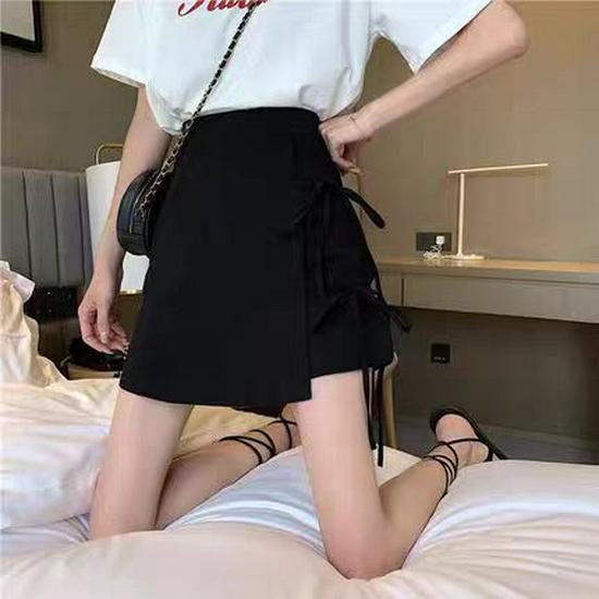 

2025 Spring/Summer Korean High Waist A-line Midi Skirt with Side Bow Tie for Women 2XL чёрный